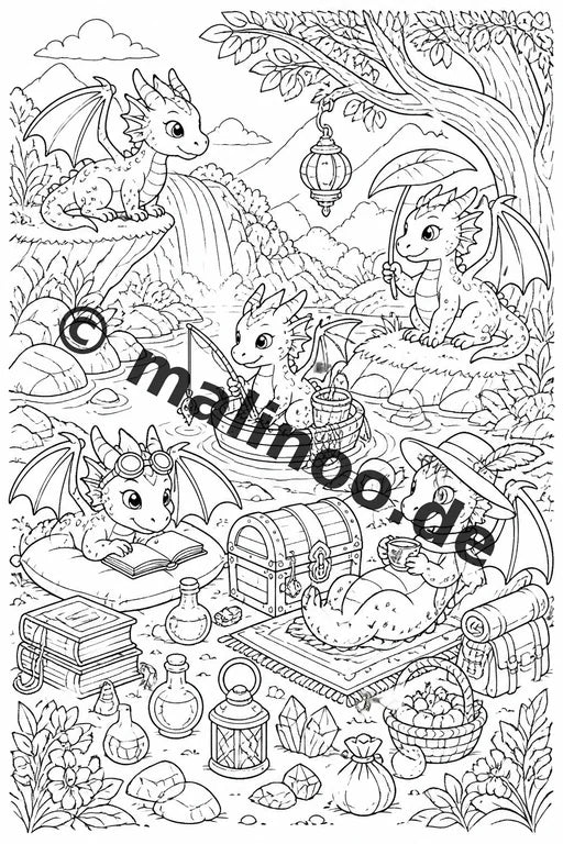 Drachen Malbuch 50 Ausmalbilder gedruckt und gebunden – Vorschaubild 2