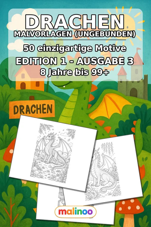 Drachen Malbuch 50 Ausmalbilder gedruckt+lose – Cover