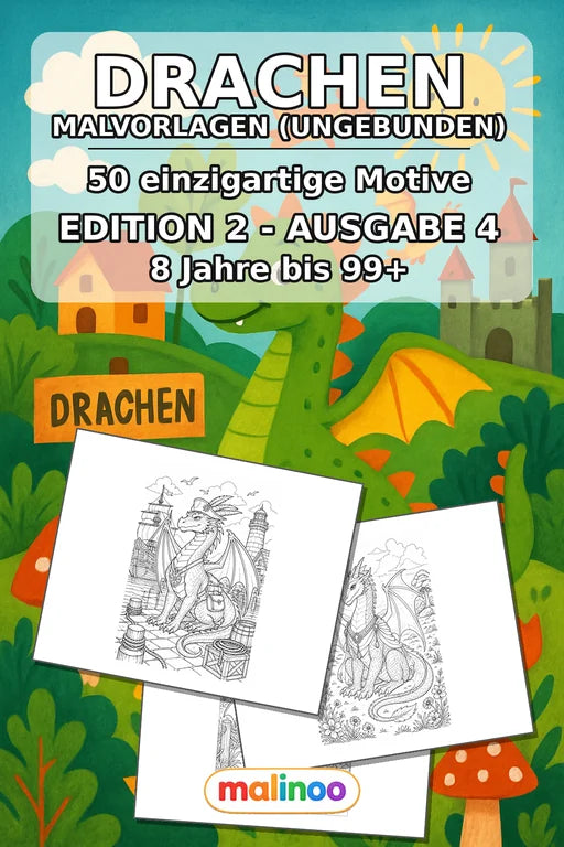 Drachen Malbuch 50 Ausmalbilder gedruckt+lose – Cover