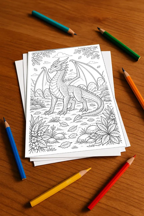 Drachen Malbuch 50 Ausmalbilder gedruckt, ungebunden – Mockup-Ansicht