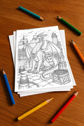 Drachen Malbuch 50 Ausmalbilder gedruckt+lose – Mockup-Ansicht