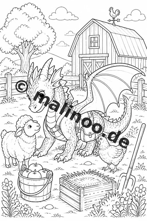 Drachen Malbuch 50 Ausmalbilder gedruckt, ungebunden – Vorschaubild 7