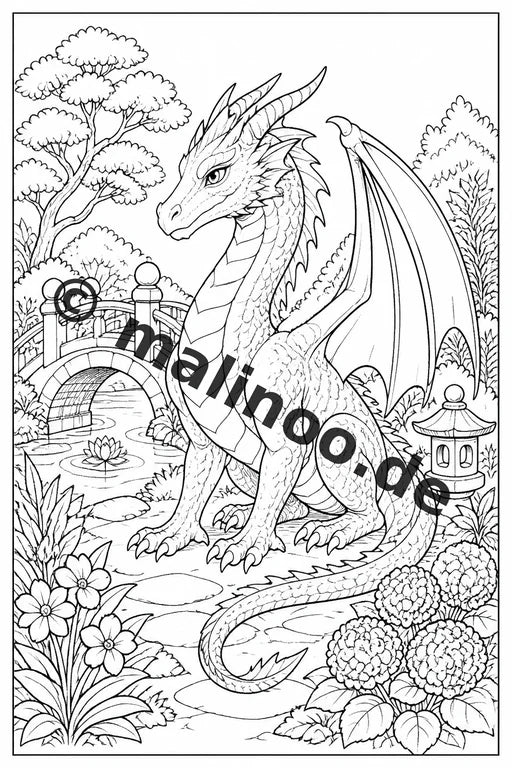 Drachen Malbuch 50 Ausmalbilder gedruckt, ungebunden – Vorschaubild 9