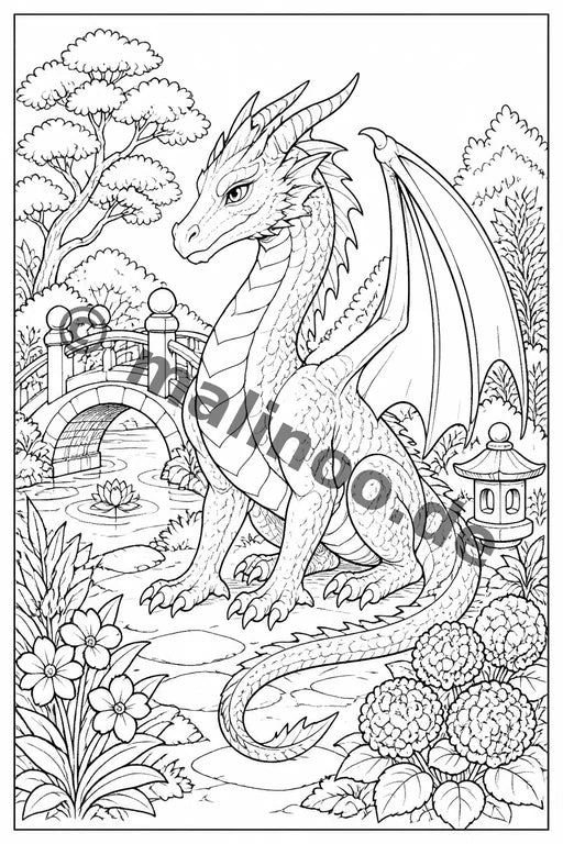 Drachen Malbuch 50 Ausmalbilder gedruckt+lose – Vorschaubild 9