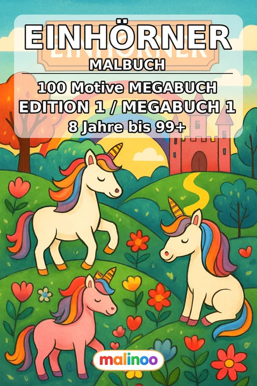 Einhörner Malbuch 100 Ausmalbilder gedruckt+gebunden – Cover