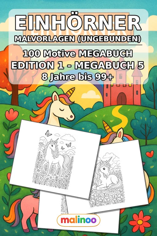 Einhörner Malbuch 100 Ausmalbilder gedruckt+lose – Cover
