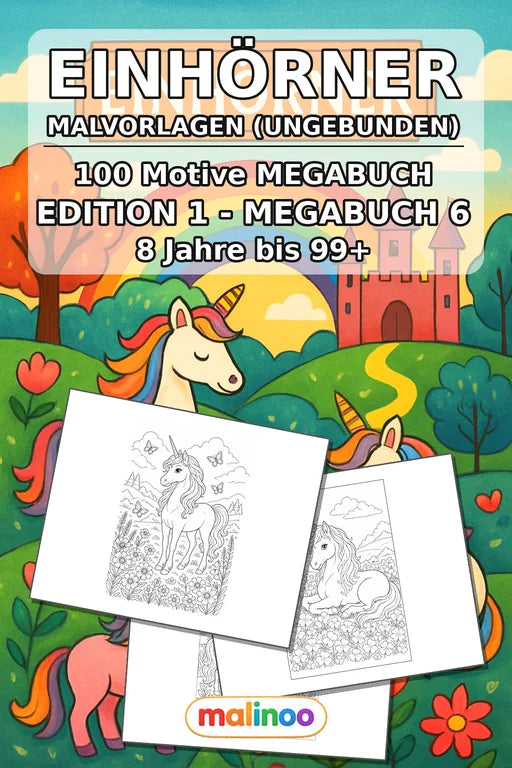 Einhörner Malbuch 100 Ausmalbilder gedruckt+lose – Cover