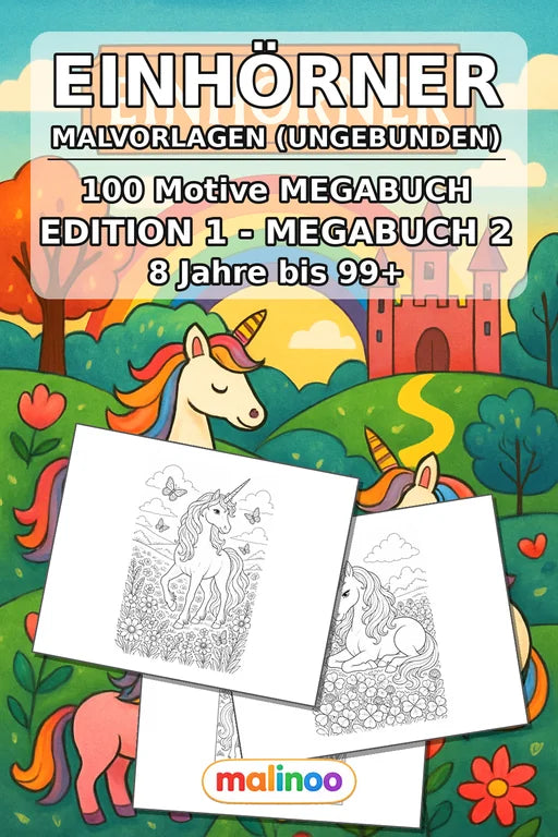 Einhörner Malbuch 100 Ausmalbilder gedruckt+lose – Cover