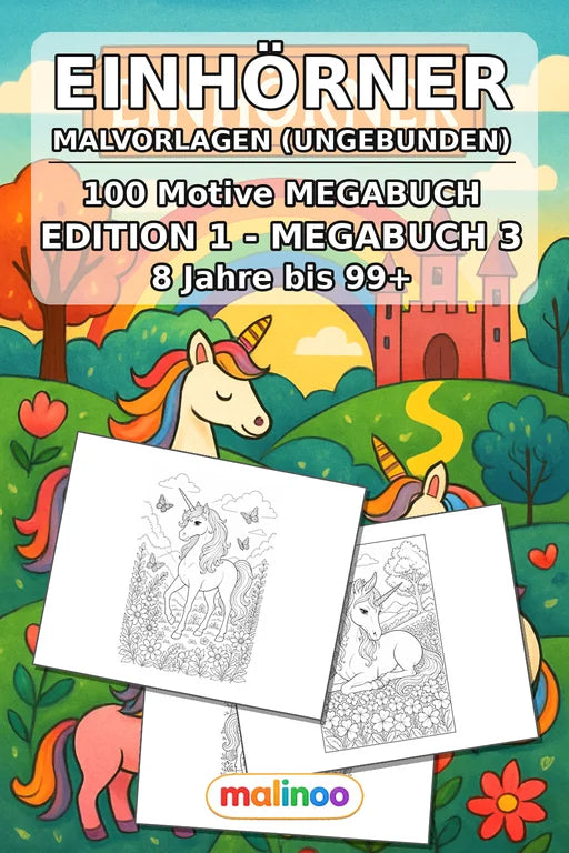 Einhörner Malbuch 100 Ausmalbilder gedruckt+lose – Cover