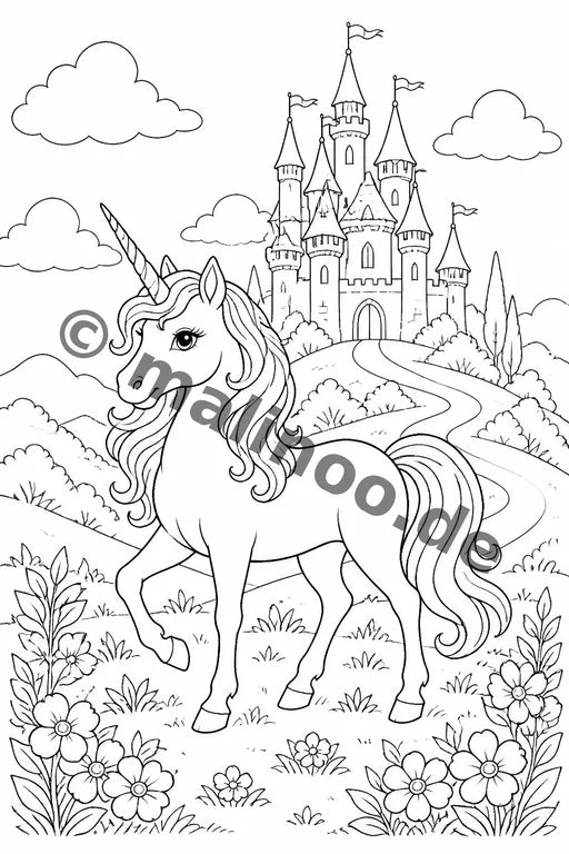 Einhörner Malbuch 20 Ausmalbilder PDF Download – Vorschaubild 10