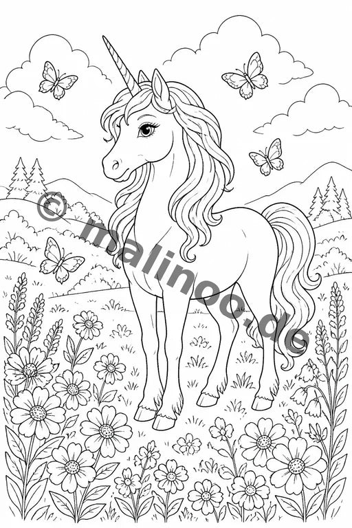 Einhörner Malbuch 20 Ausmalbilder PDF Download – Vorschaubild 1