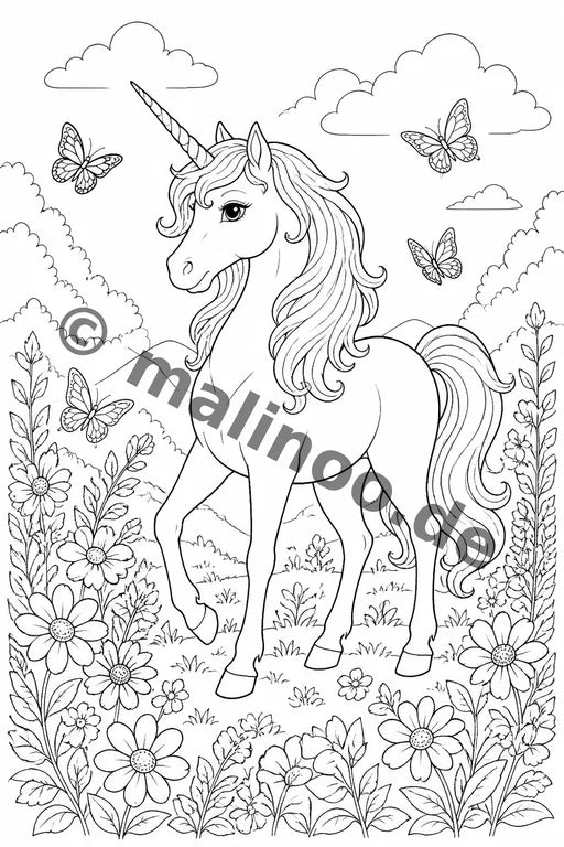 Einhörner Malbuch 20 Ausmalbilder PDF Download – Vorschaubild 1