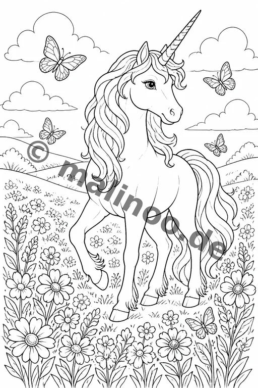 Einhörner Malbuch 20 Ausmalbilder PDF Download – Vorschaubild 1