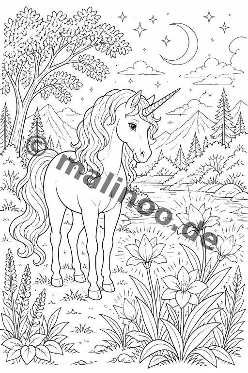 Einhörner Malbuch 20 Ausmalbilder PDF Download – Vorschaubild 9