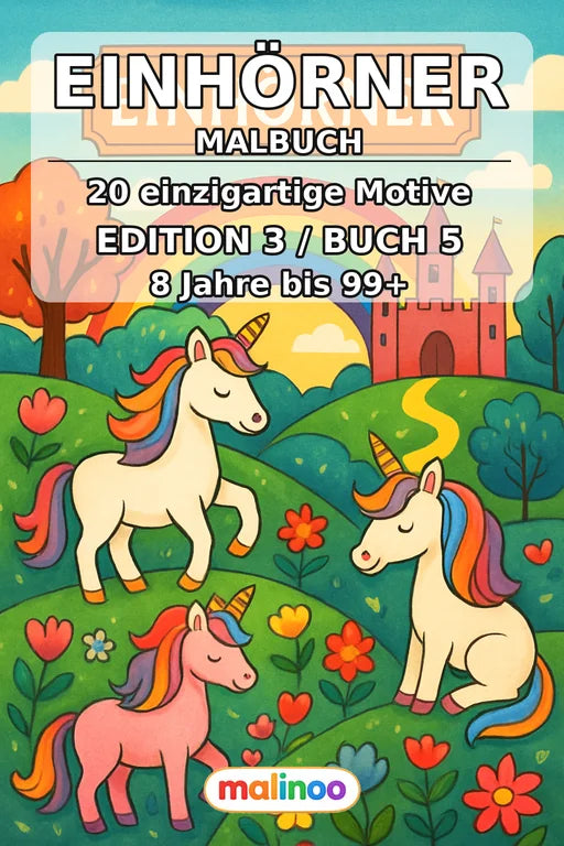 Einhörner Malbuch 20 Ausmalbilder gedruckt+gebunden – Cover