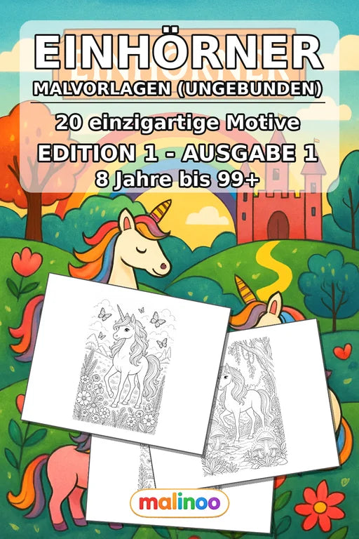 Einhörner Malbuch 20 Ausmalbilder gedruckt+lose – Cover