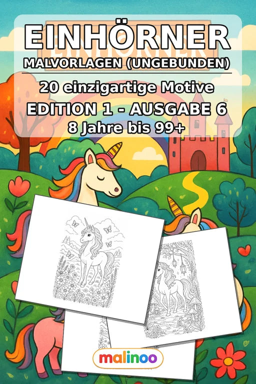 Einhörner Malbuch 20 Ausmalbilder gedruckt+lose – Cover