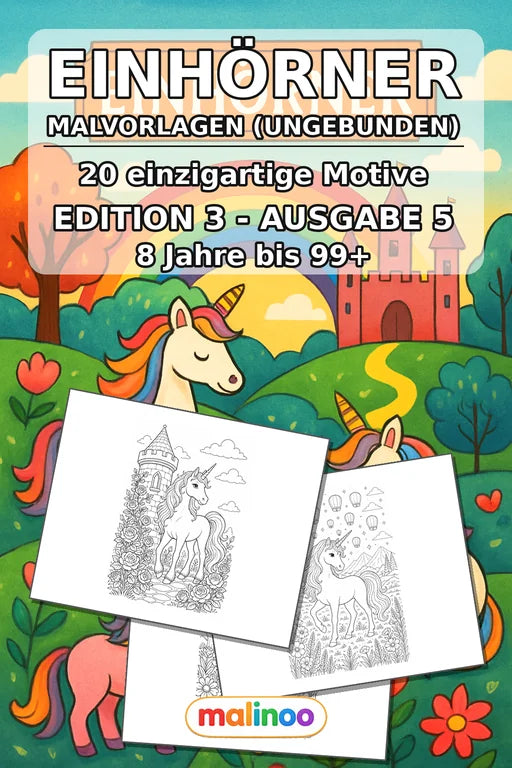 Einhörner Malbuch 20 Ausmalbilder gedruckt+lose – Cover
