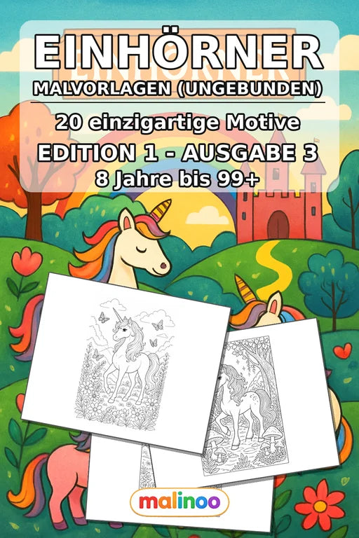 Einhörner Malbuch 20 Ausmalbilder gedruckt+lose – Cover