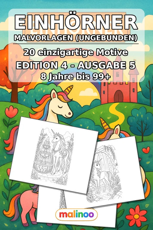 Einhörner Malbuch 20 Ausmalbilder gedruckt+lose – Cover