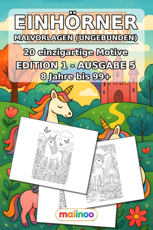 Einhörner Malbuch 20 Ausmalbilder gedruckt+lose – Cover