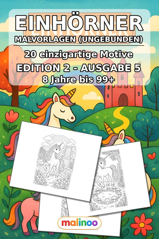 Einhörner Malbuch 20 Ausmalbilder gedruckt+lose – Cover
