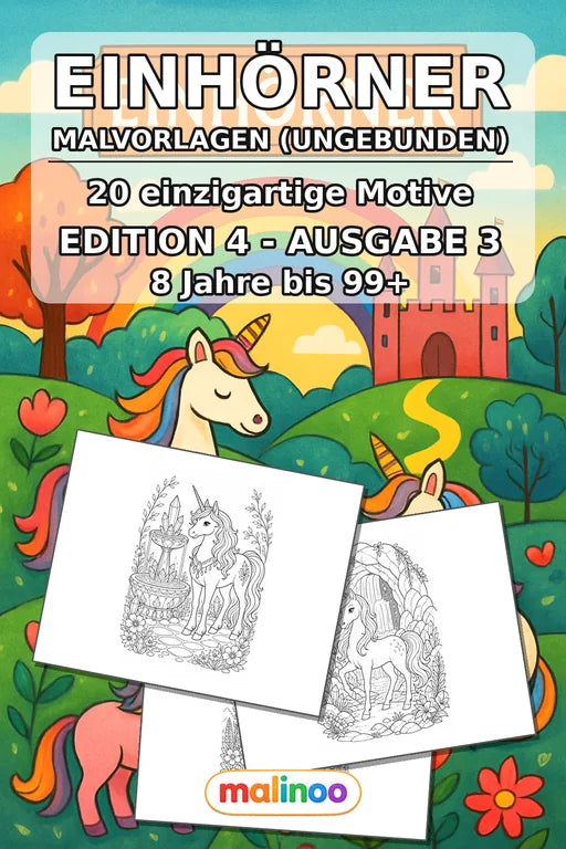 Einhörner Malbuch 20 Ausmalbilder gedruckt+lose – Cover
