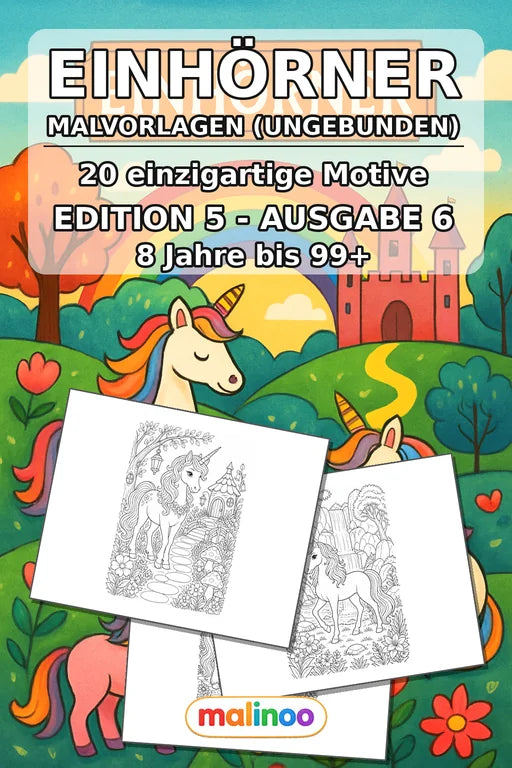 Einhörner Malbuch 20 Ausmalbilder gedruckt+lose – Cover