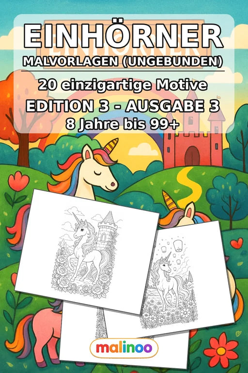 Einhörner Malbuch 20 Ausmalbilder gedruckt+lose – Cover