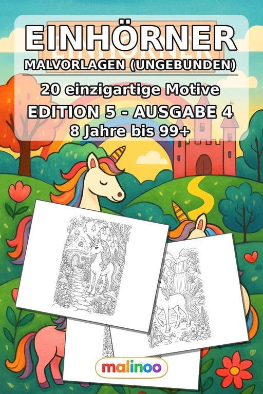 Einhörner Malbuch 20 Ausmalbilder gedruckt+lose – Cover