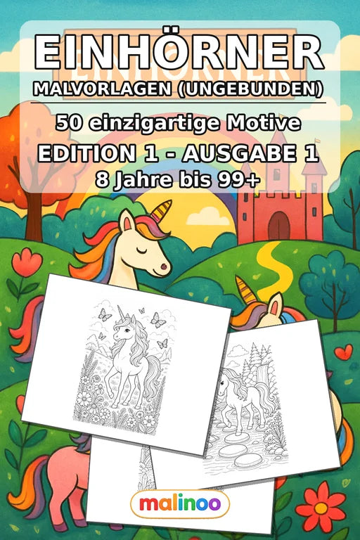 Einhörner Malbuch 50 Ausmalbilder gedruckt+lose – Cover