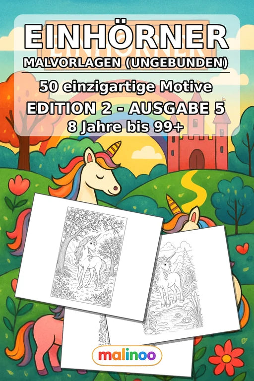 Einhörner Malbuch 50 Ausmalbilder gedruckt+lose – Cover