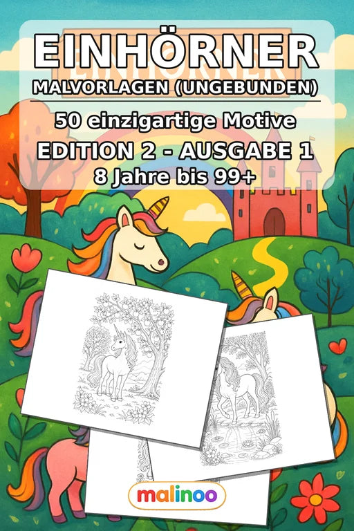 Einhörner Malbuch 50 Ausmalbilder gedruckt+lose – Cover