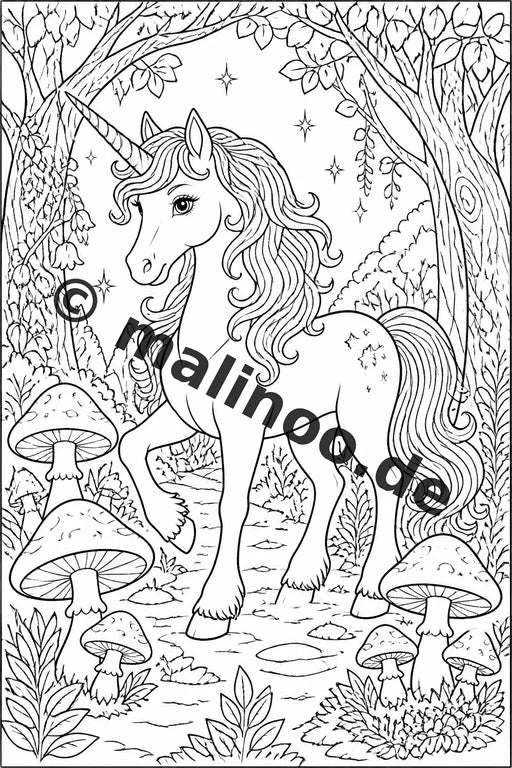 Einhorn Malbuch 20 Ausmalbilder PDF Download digital – Vorschaubild 2