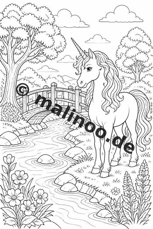 Einhorn Malbuch 20 Ausmalbilder PDF Download digital – Vorschaubild 3