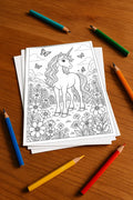 Einhorn Malbuch 20 Ausmalbilder gedruckt, ungebunden – Mockup-Ansicht