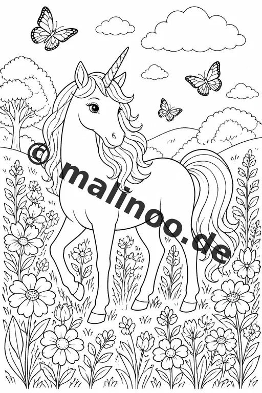Einhorn Malbuch 20 Ausmalbilder gedruckt, ungebunden – Vorschaubild 1