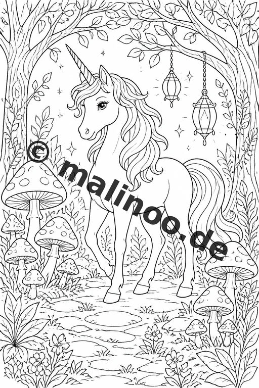 Einhorn Malbuch 20 Ausmalbilder gedruckt, ungebunden – Vorschaubild 2