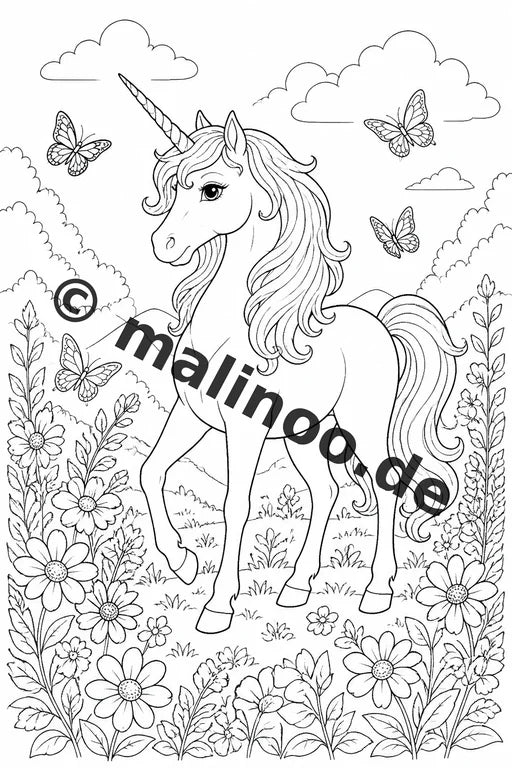 Einhorn Malbuch 50 Ausmalbilder gedruckt, ungebunden – Vorschaubild 1