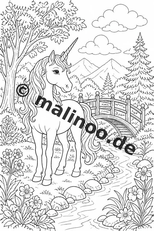 Einhorn Malbuch 50 Ausmalbilder gedruckt, ungebunden – Vorschaubild 3