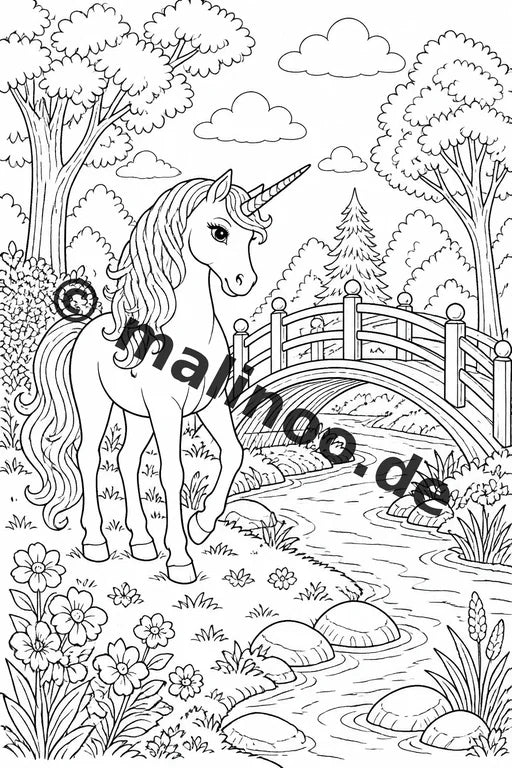 Einhorn Malbuch 50 Ausmalbilder gedruckt, ungebunden – Vorschaubild 3
