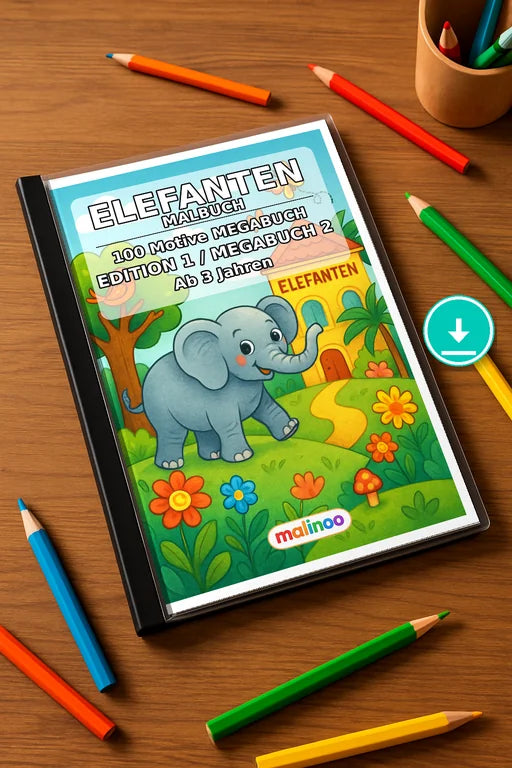 Elefanten Malbuch 100 Ausmalbilder PDF Download – Mockup-Ansicht