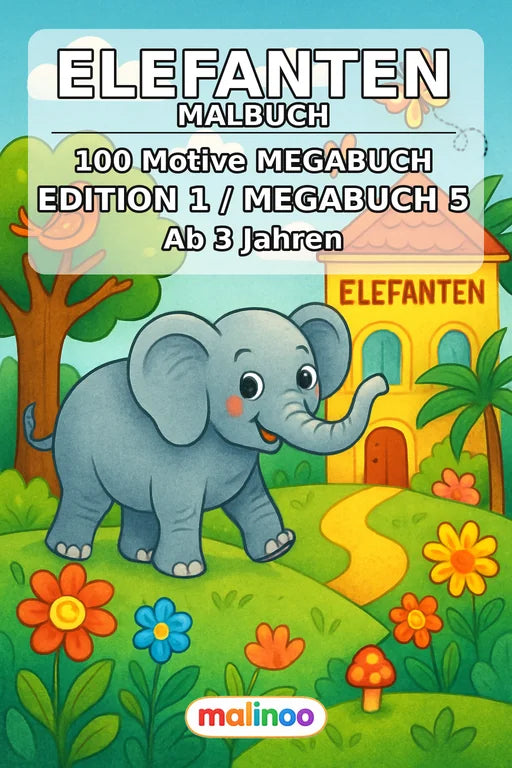 Elefanten Malbuch 100 Ausmalbilder gedruckt+gebunden – Cover
