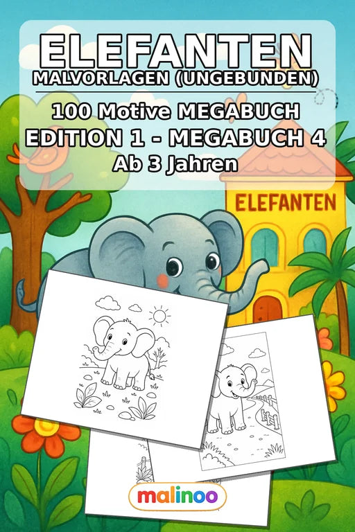 Elefanten Malbuch 100 Ausmalbilder gedruckt+lose – Cover