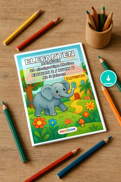 Elefanten Malbuch 20 Ausmalbilder PDF Download – Mockup-Ansicht