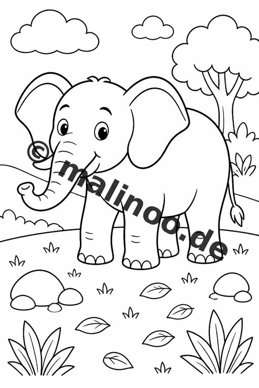 Elefanten Malbuch 20 Ausmalbilder PDF Download digital – Vorschaubild 1