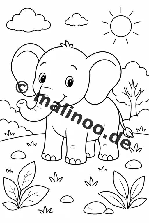 Elefanten Malbuch 20 Ausmalbilder PDF Download digital – Vorschaubild 1