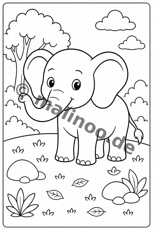 Elefanten Malbuch 20 Ausmalbilder PDF Download – Vorschaubild 1