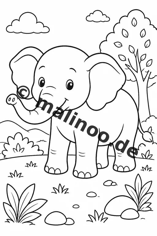 Elefanten Malbuch 20 Ausmalbilder PDF Download digital – Vorschaubild 1