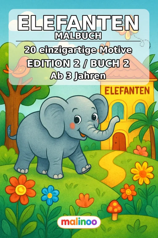 Elefanten Malbuch 20 Ausmalbilder gedruckt+gebunden – Cover